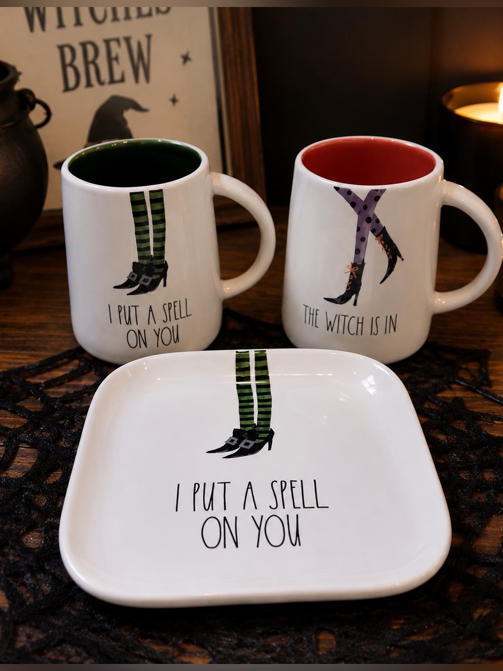 Rae Dunn Halloween Witch Mugs & Tray Dish I Put A Spell On You‎ The Witch Is In